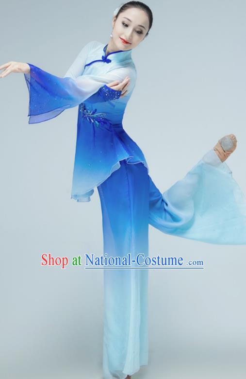 Chinese Yangko Dance Clothing Stage Performance Costume Folk Dance Blue Outfit Fan Dance Garments