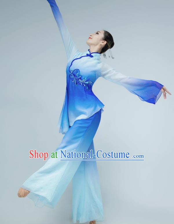 Chinese Yangko Dance Clothing Stage Performance Costume Folk Dance Blue Outfit Fan Dance Garments