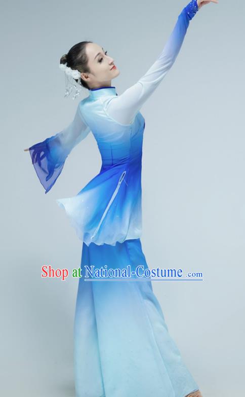 Chinese Yangko Dance Clothing Stage Performance Costume Folk Dance Blue Outfit Fan Dance Garments