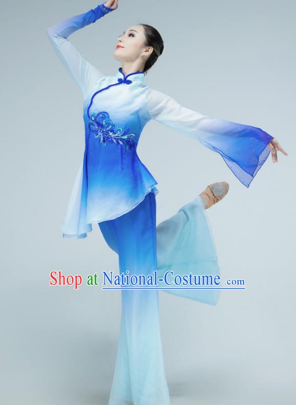 Chinese Yangko Dance Clothing Stage Performance Costume Folk Dance Blue Outfit Fan Dance Garments