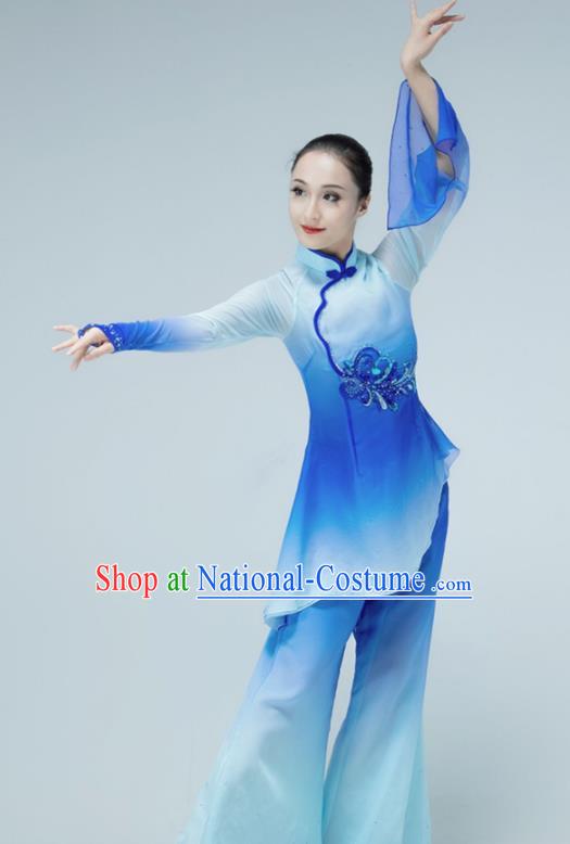 Chinese Yangko Dance Clothing Stage Performance Costume Folk Dance Blue Outfit Fan Dance Garments