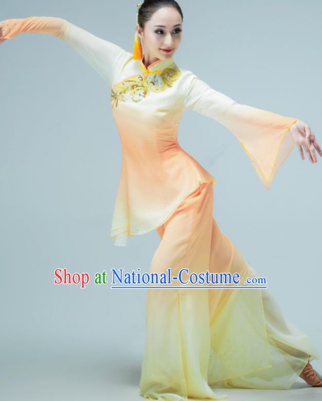 Chinese Fan Dance Garments Yangko Dance Clothing Stage Performance Costume Folk Dance Orange Outfit