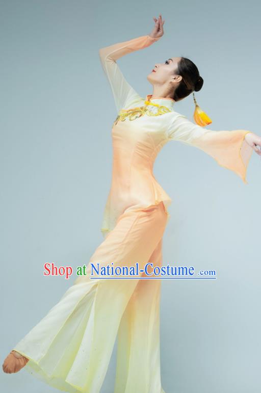 Chinese Fan Dance Garments Yangko Dance Clothing Stage Performance Costume Folk Dance Orange Outfit