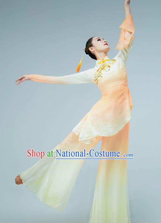 Chinese Fan Dance Garments Yangko Dance Clothing Stage Performance Costume Folk Dance Orange Outfit