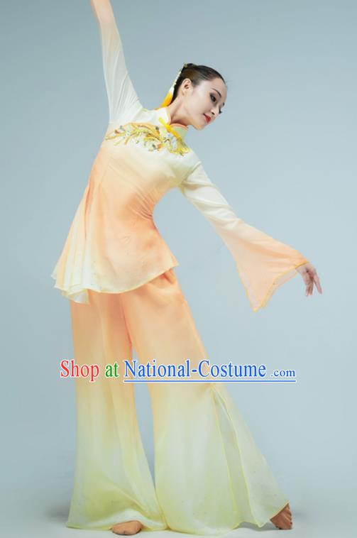 Chinese Fan Dance Garments Yangko Dance Clothing Stage Performance Costume Folk Dance Orange Outfit