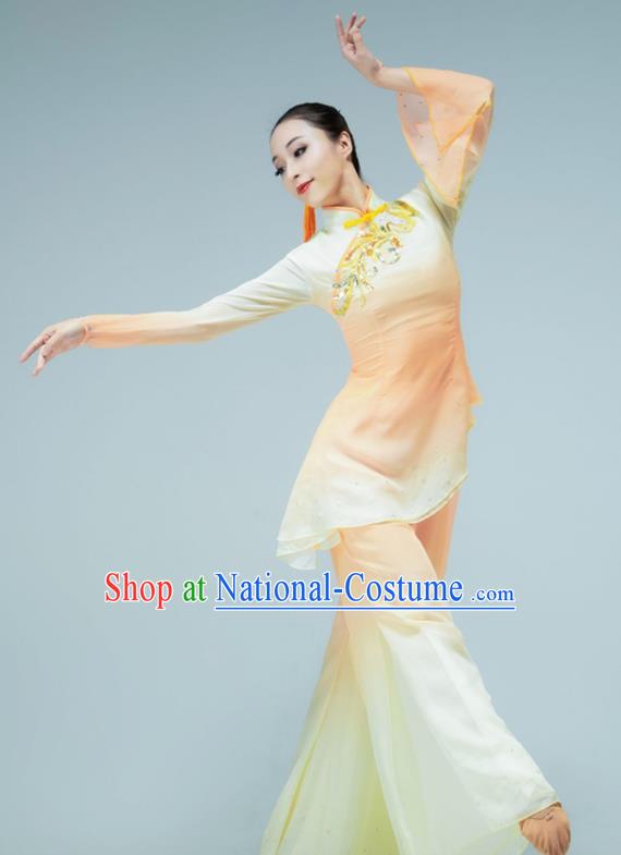 Chinese Fan Dance Garments Yangko Dance Clothing Stage Performance Costume Folk Dance Orange Outfit