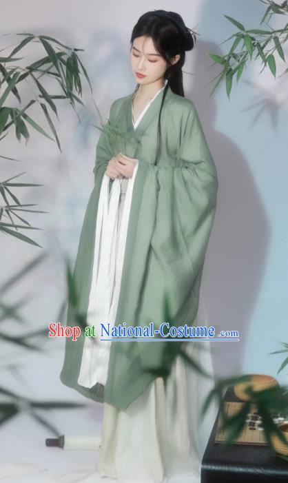 Chinese Ancient Swordswoman Clothing Jin Dynasty Young Lady Costumes Traditional Green Hanfu Dress