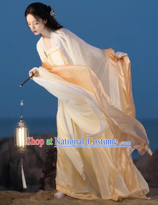 Chinese Traditional Apricot Hanfu Dress Ancient Princess Clothing Tang Dynasty Young Lady Costumes