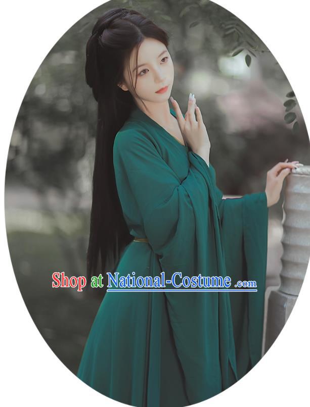 Chinese Jin Dynasty Young Lady Costumes Traditional Green Hanfu Dress Ancient Female Swordsman Clothing