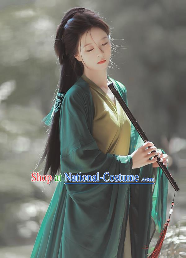 Chinese Jin Dynasty Young Lady Costumes Traditional Green Hanfu Dress Ancient Female Swordsman Clothing