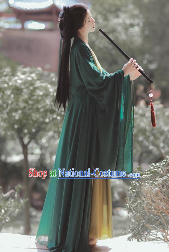 Chinese Jin Dynasty Young Lady Costumes Traditional Green Hanfu Dress Ancient Female Swordsman Clothing