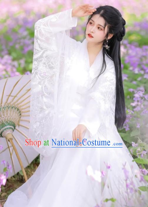 Chinese Ancient Goddess Clothing Traditional Royal Princess White Hanfu Dress Costumes