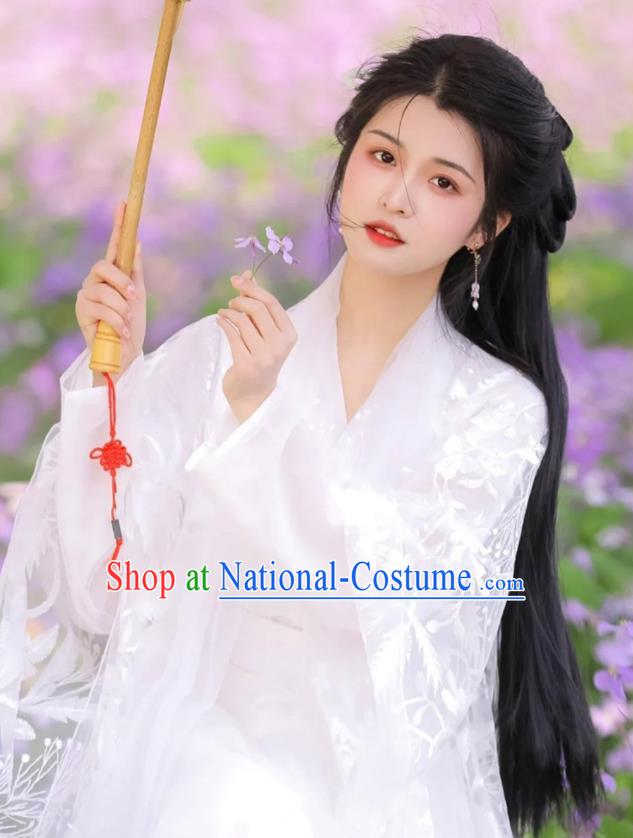 Chinese Ancient Goddess Clothing Traditional Royal Princess White Hanfu Dress Costumes