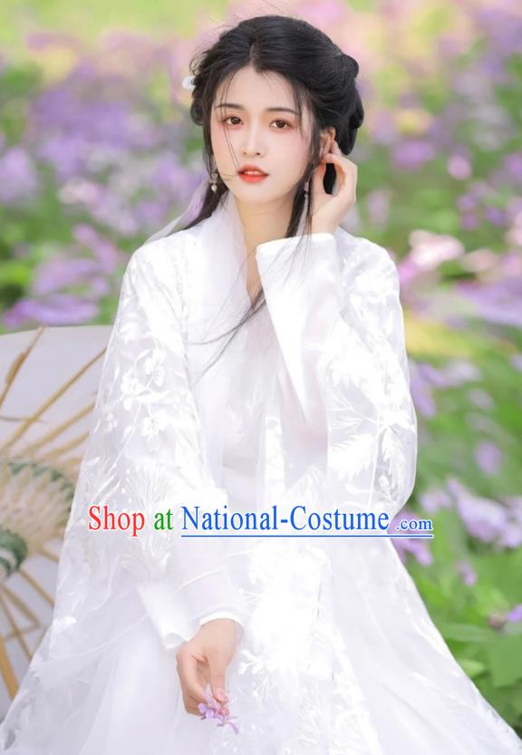 Chinese Ancient Goddess Clothing Traditional Royal Princess White Hanfu Dress Costumes