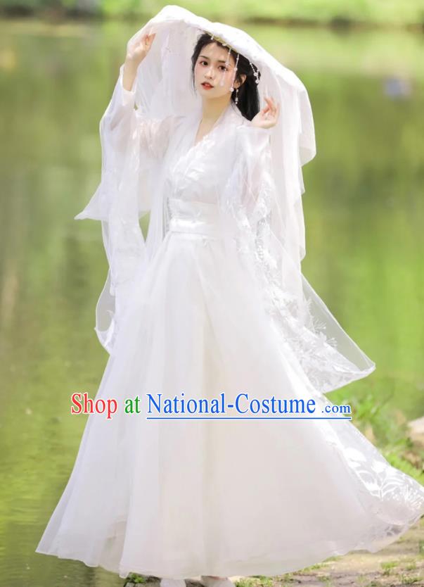 Chinese Ancient Goddess Clothing Traditional Royal Princess White Hanfu Dress Costumes