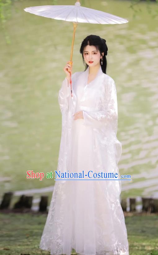 Chinese Ancient Goddess Clothing Traditional Royal Princess White Hanfu Dress Costumes