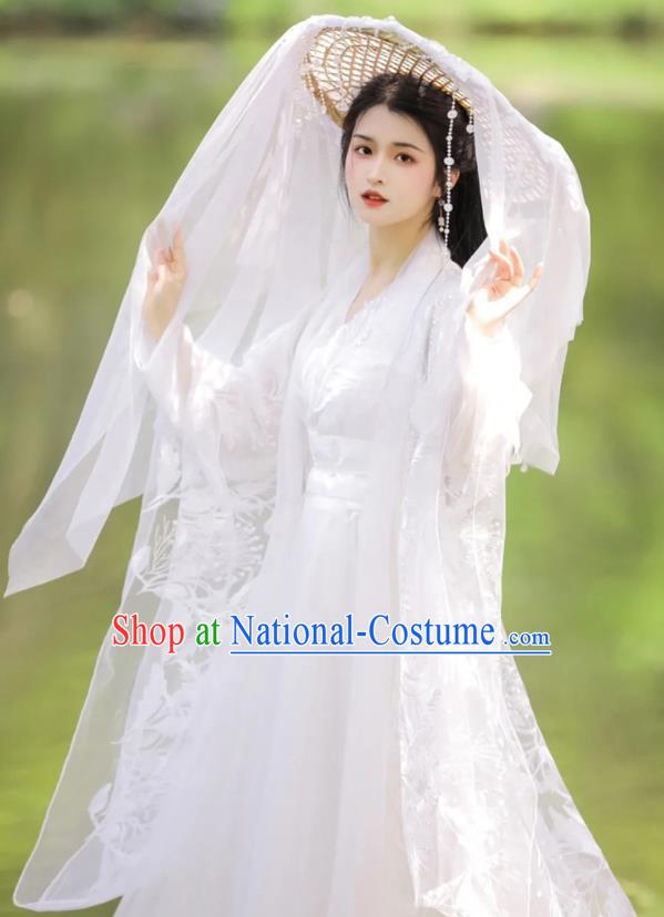 Chinese Ancient Goddess Clothing Traditional Royal Princess White Hanfu Dress Costumes