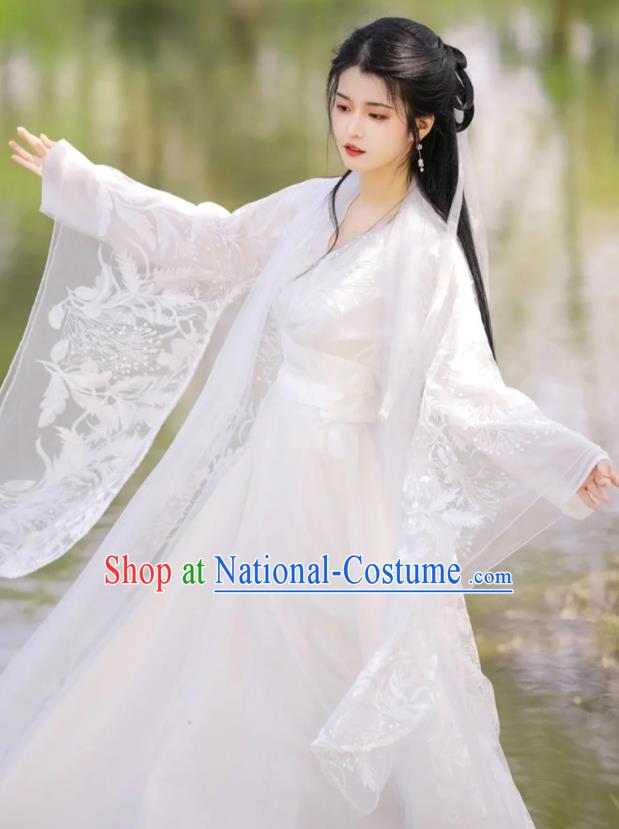 Chinese Ancient Goddess Clothing Traditional Royal Princess White Hanfu Dress Costumes