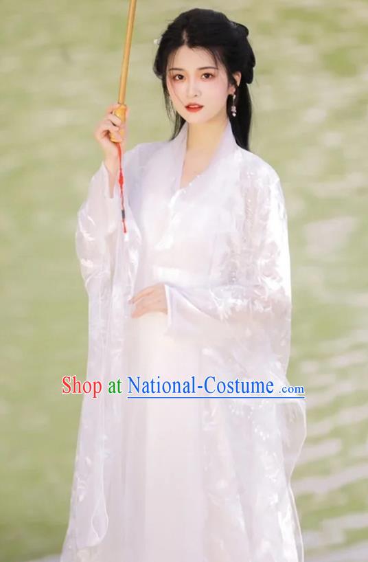 Chinese Ancient Goddess Clothing Traditional Royal Princess White Hanfu Dress Costumes