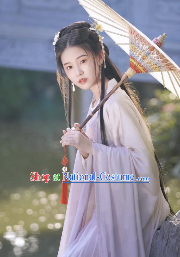 Chinese Southern and Northern Dynasties Clothing Ancient Princess Garment Costumes Traditional Lilac Hanfu Dress