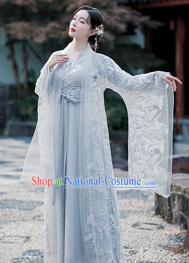 Chinese Traditional Blue Hanfu Dress Jin Dynasty Princess Clothing Ancient Goddess Costumes