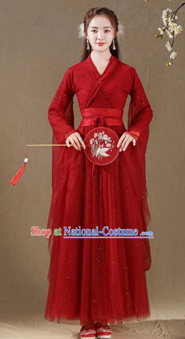 Chinese Ancient Goddess Costumes Traditional Red Hanfu Dress Jin Dynasty Princess Clothing