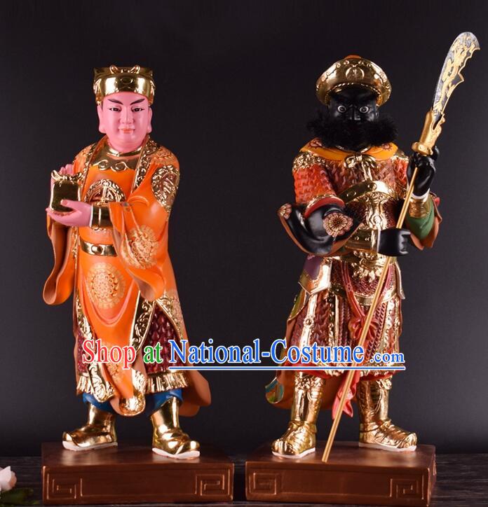 Handmade Dunhuang Colored Resin Sculptures 20 inches Zhou Cang and Guan Ping Statues