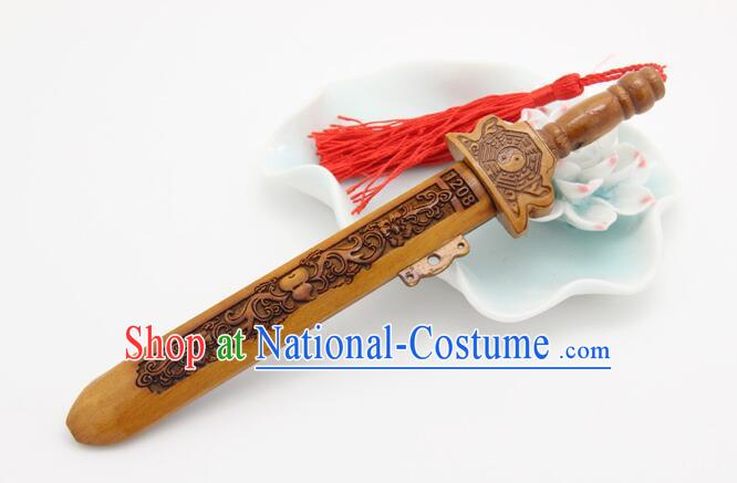 Handmade Peach Wood Sword Traditional Taoism 7 Dipper Star Dagger Feng Shui Furnishing Articles