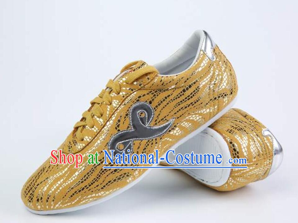 Top Wushu Competition Shoes Chinese Kung Fu Shoes Handmade Golden Martial Arts Shoes