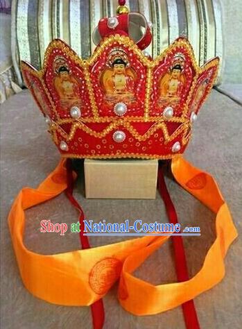 Traditional Chinese Ancient Peking Opera Monks Hat Beijing Opera Five Buddha Crown Headwear