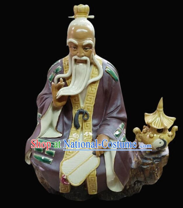 Chinese Ceramic Craft Handmade Shi Wan Porcelain Arts 12 inches Tai Shang Lao Jun Statue