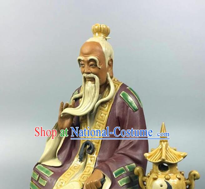 Chinese Ceramic Craft Handmade Shi Wan Porcelain Arts  inches Tai Shang Lao Jun Statue