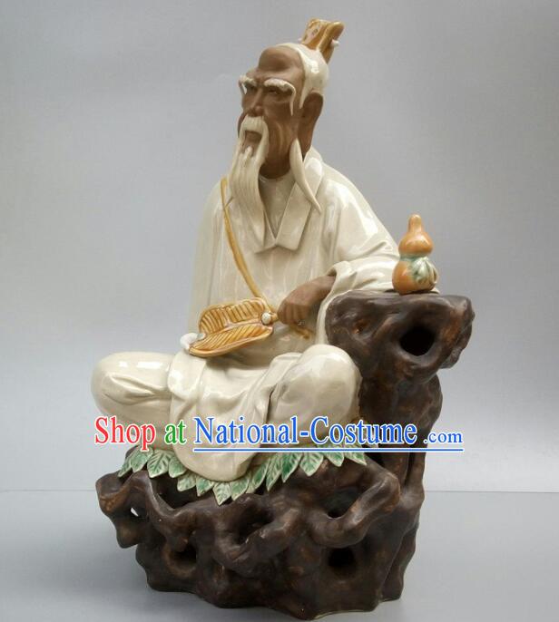 Handmade Chinese Ceramic Craft  Shi Wan Porcelain Lord Lao Zi Arts 12 inches Tai Shang Lao Jun Statue