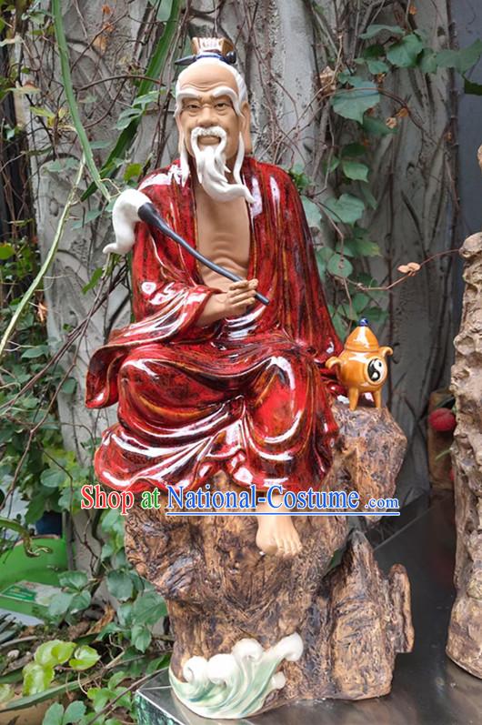 Chinese Ceramic Lao Zi Craft 22 inches Tai Shang Lao Jun Statue Handmade Shi Wan Porcelain Arts