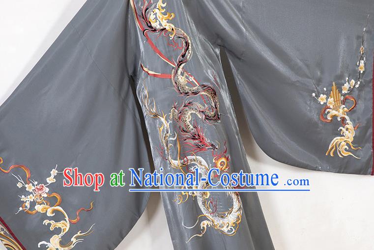 Jin Dynasty Young Childe Garment Costumes Chinese Ancient Prince Clothing Embroidered Hanfu Grey Outfits Complete Set