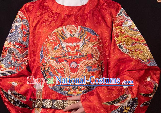 Chinese Embroidered Hanfu Wedding Robe Outfits Ming Dynasty Groom Garment Costumes Ancient Emperor Clothing