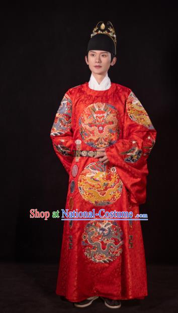 Chinese Embroidered Hanfu Wedding Robe Outfits Ming Dynasty Groom Garment Costumes Ancient Emperor Clothing