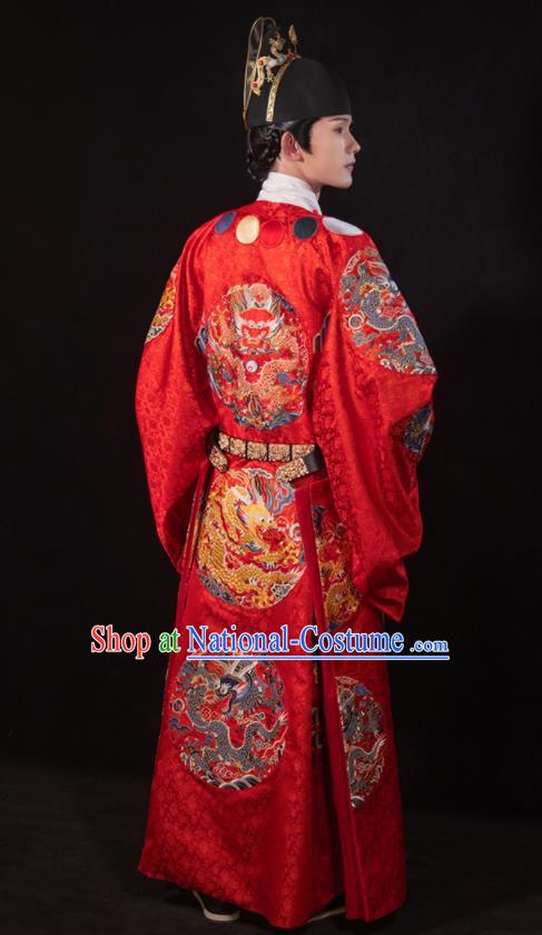 Chinese Embroidered Hanfu Wedding Robe Outfits Ming Dynasty Groom Garment Costumes Ancient Emperor Clothing