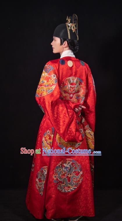 Chinese Embroidered Hanfu Wedding Robe Outfits Ming Dynasty Groom Garment Costumes Ancient Emperor Clothing