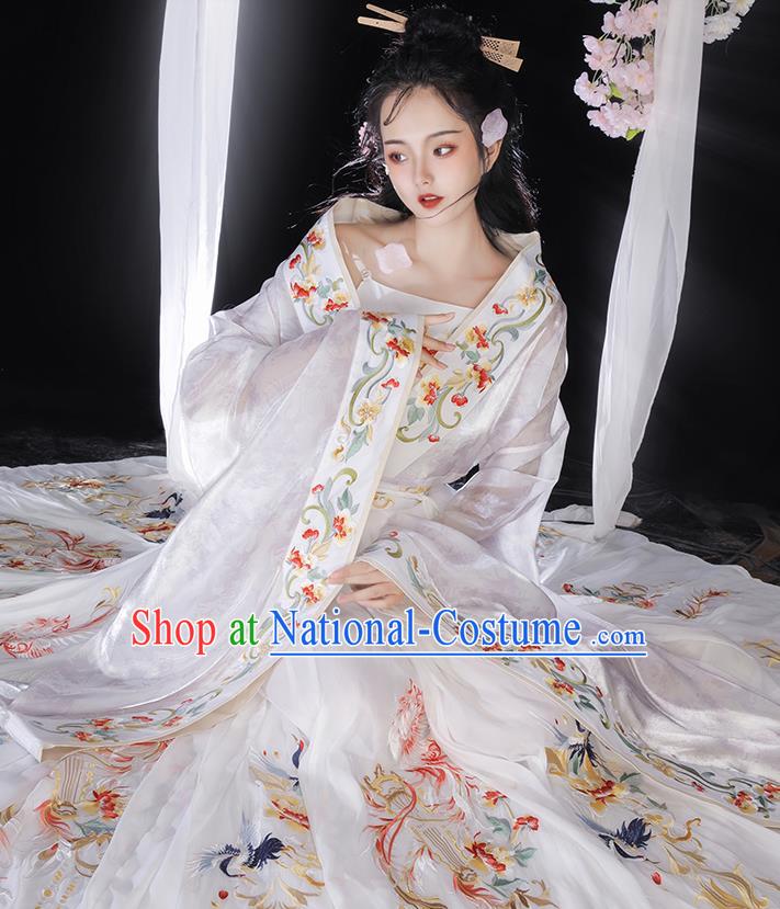 Chinese Embroidered White Hanfu Dresses Jin Dynasty Royal Princess Garment Costumes Ancient Court Female Clothing