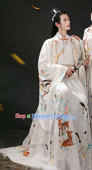 Chinese Ancient Royal Prince Clothing Embroidered White Hanfu Jin Dynasty Noble Childe Garment Costumes