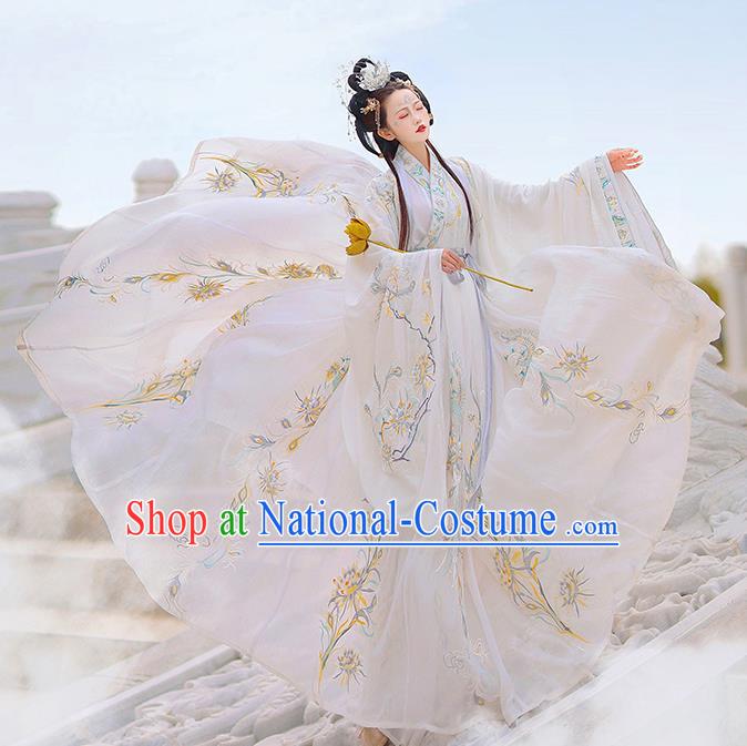 Chinese Embroidered White Hanfu Dresses Jin Dynasty Noble Lady Garment Costumes Ancient Royal Princess Clothing