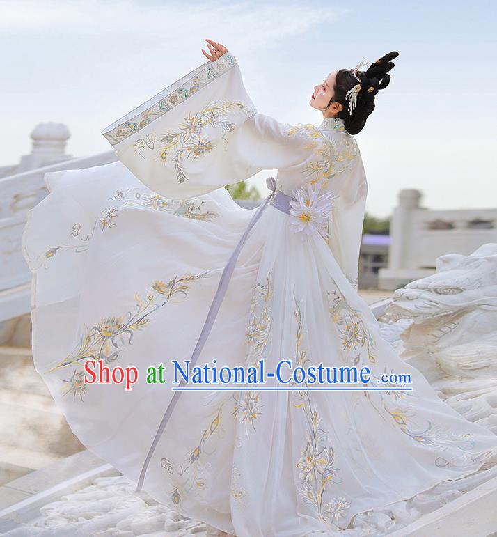 Chinese Embroidered White Hanfu Dresses Jin Dynasty Noble Lady Garment Costumes Ancient Royal Princess Clothing