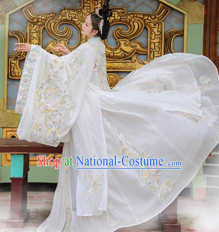 Chinese Embroidered White Hanfu Dresses Jin Dynasty Noble Lady Garment Costumes Ancient Royal Princess Clothing