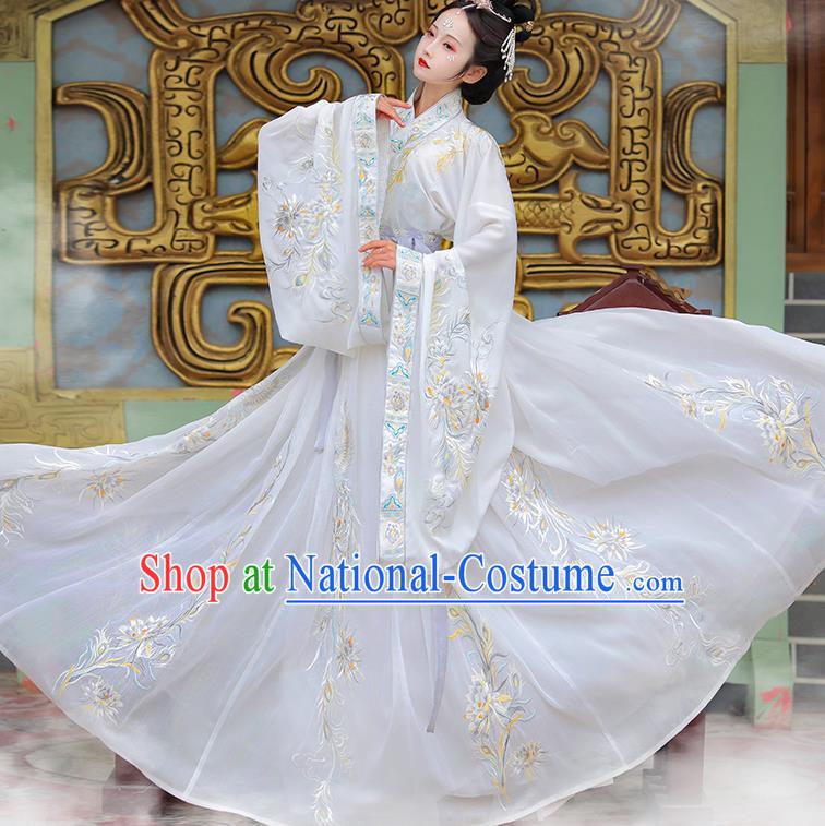 Chinese Embroidered White Hanfu Dresses Jin Dynasty Noble Lady Garment Costumes Ancient Royal Princess Clothing