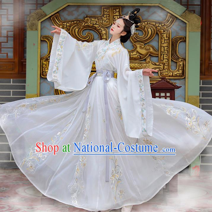 Chinese Embroidered White Hanfu Dresses Jin Dynasty Noble Lady Garment Costumes Ancient Royal Princess Clothing