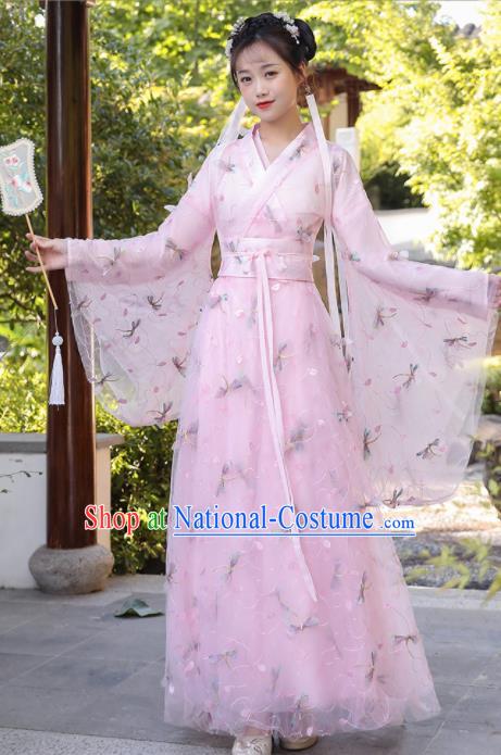 Chinese Traditional Garment Costume Ancient Fairy Pink Dress Clothing