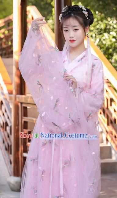 Chinese Traditional Garment Costume Ancient Fairy Pink Dress Clothing