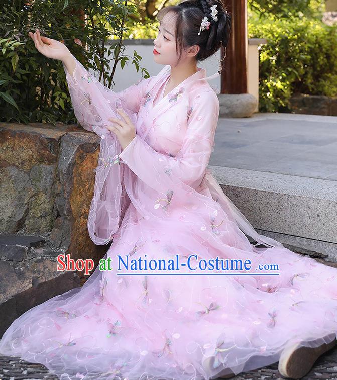 Chinese Traditional Garment Costume Ancient Fairy Pink Dress Clothing