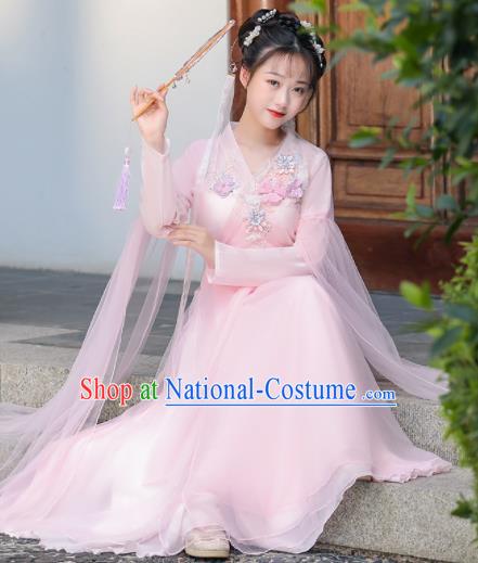 Chinese Ancient Fairy Pink Dress Clothing Traditional Garment Costume